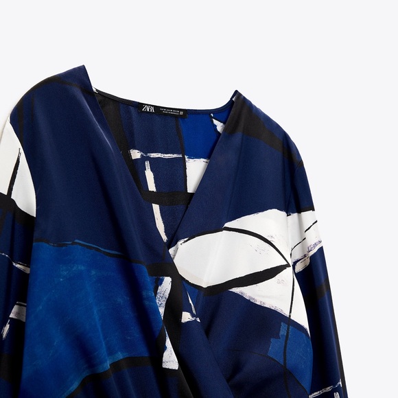 ZARA BLUE PRINT MIDI DRESS - Picture 2 of 4